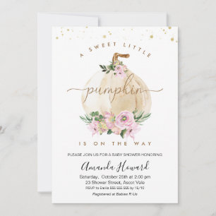 Invitación Chicas rosados Pequeña Calabaza Floral Baby Shower
