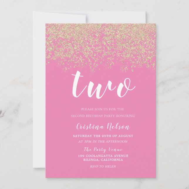 Invitación Chicas rosados Purpurinas de oro Fiesta de cumplea (Anverso)