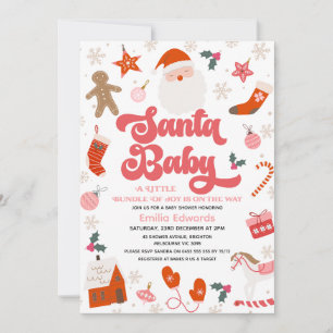 Invitación Chicas rosados retro Santa Baby Baby Shower