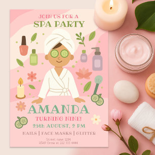 Invitación Chicas rosados Spa Cumpleaños, Robos, Máscaras fac