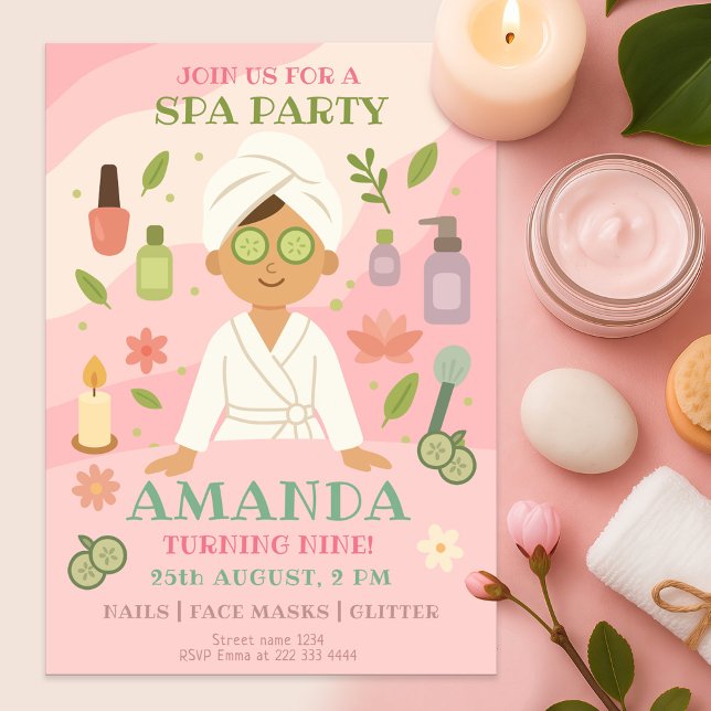Invitación Chicas rosados Spa Cumpleaños, Robos, Máscaras fac (Subido por el creador)