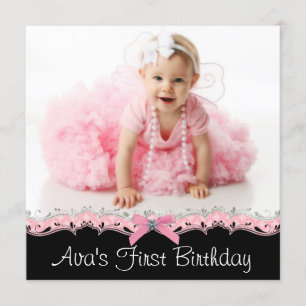 Invitación Chicas rosados y negros foto fiesta de cumpleaños