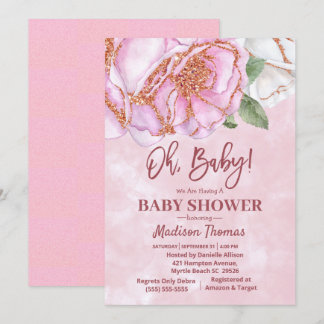 Invitación Chicas Rosas Purpurinas rosados Baby Shower