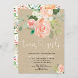 Invitación chicas ruidosos con mellizas florales kraft baby s