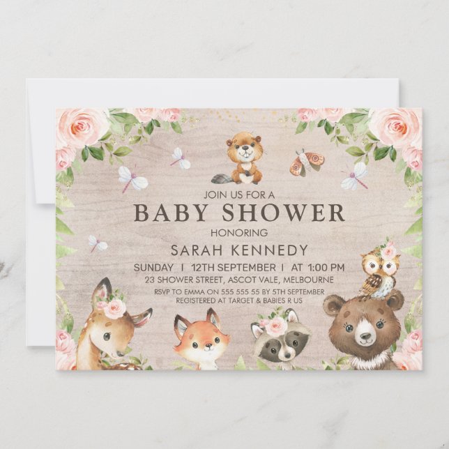 Invitación Chicas rusticos de Floral Woodland Baby Shower (Anverso)
