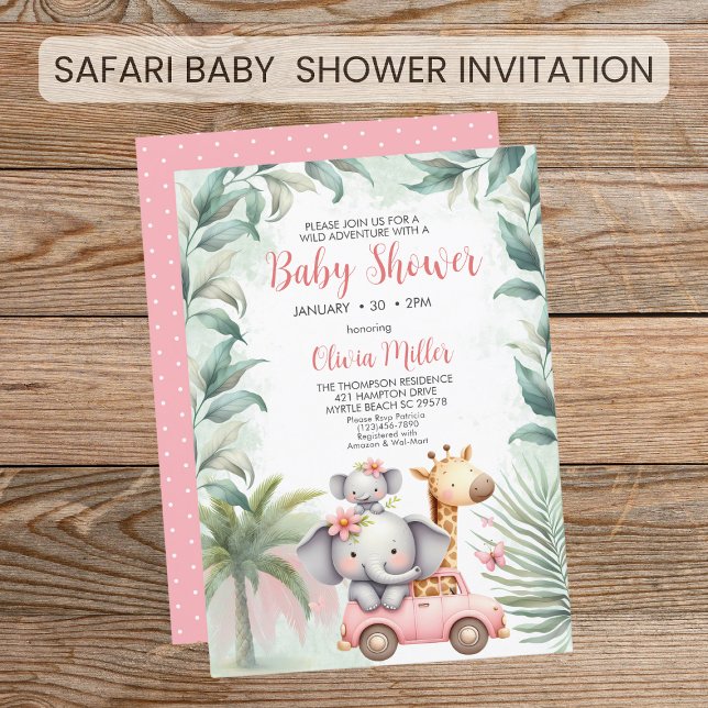 Invitación Chicas Safari Animales Floral Tropical Baby Shower (Subido por el creador)