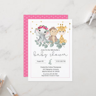 Invitación Chicas Safari Animals y Greenery Baby Shower