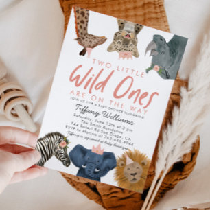 Invitación Chicas Safari de TWINS Wild Ones Baby Shower