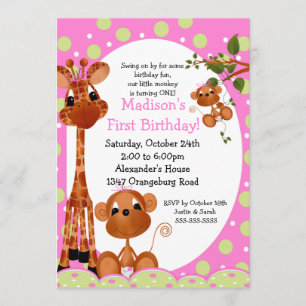 Invitación Chicas Safari Fun Primer Cumpleaños