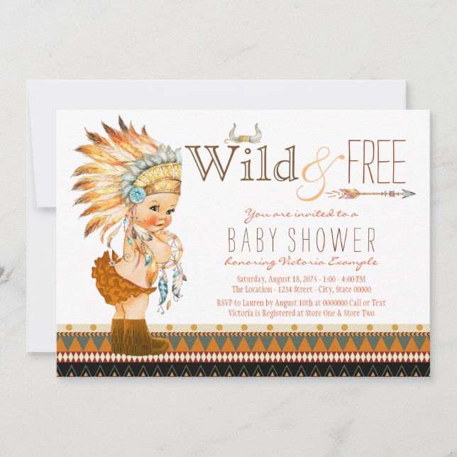 Invitación Chicas Salvajes y Libres Baby Shower Boho Tribal (Anverso)