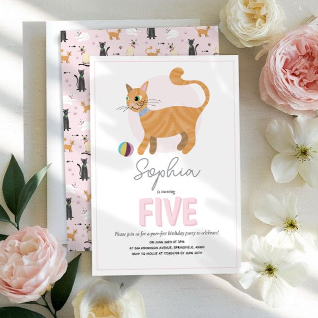 Invitación Chicas se burlan de los niños gatos rosados Cumple (Subido por el creador)