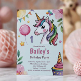 Invitación Chicas se burlan del pastel unicornio niños