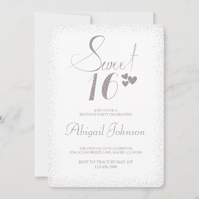 Invitación Chicas Silver Elegant Dulce 16 Cumpleaños (Anverso)