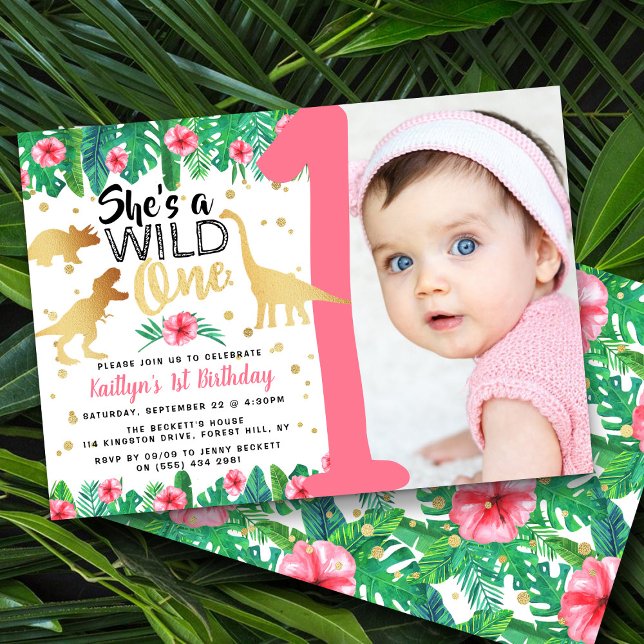 Invitación Chicas silvestres de un dinosaurio foto de primer  (Subido por el creador)
