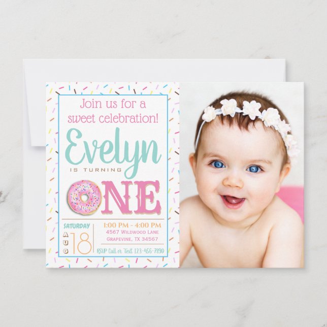 Invitación Chicas sin foto Fiesta de primer cumpleaños (Anverso)