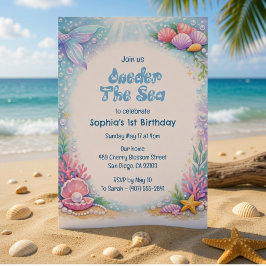Invitación Chicas Sirena del Océano Bajo el Mar Cumpleaños 1