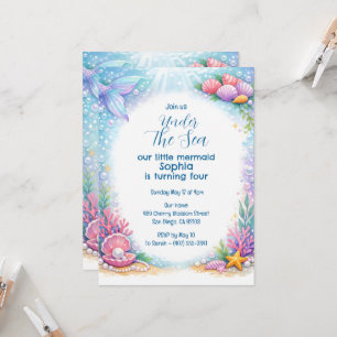 Invitación Chicas Sirena del Océano Bajo el Mar Cumpleaños 4
