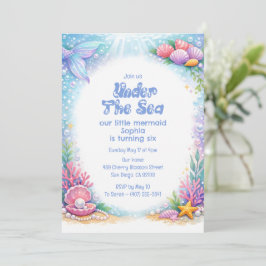 Invitación Chicas Sirena del Océano Bajo el Mar Cumpleaños 6