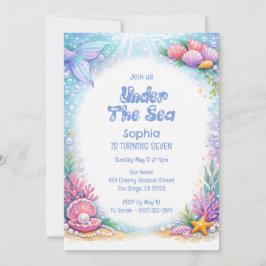 Invitación Chicas Sirena del Océano Bajo el Mar Cumpleaños Si