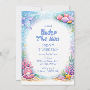 Invitación Chicas Sirena del Océano Bajo el Mar Cumpleaños Si