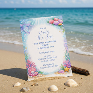 Invitación Chicas Sirena del Océano Bajo el Mar Quinto Cumple