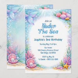 Invitación Chicas Sirena del Océano Bajo el Mar Tercer Cumple