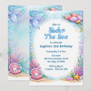 Invitación Chicas Sirena del Océano Bajo el Mar Tercer Cumple