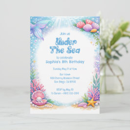 Invitación Chicas Sirena del Océano Cumpleaños 8 Bajo el Mar
