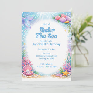 Invitación Chicas Sirena del Océano Cumpleaños 8 Bajo el Mar