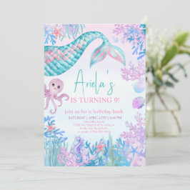 Invitación Chicas Sirenan Bash Debajo del Mar Primer Cumpleañ