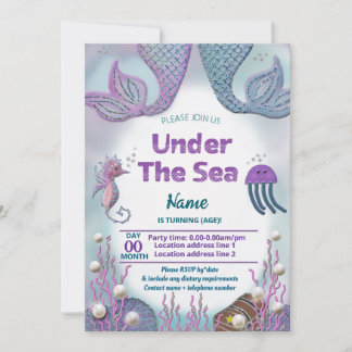 Invitación Chicas sirenas bajo el cumpleaños del mar
