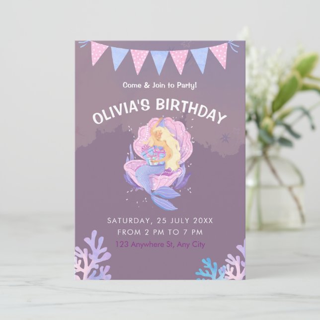 Invitación Chicas Sirviéndose Bajo El Cumpleaños Del Mar, Chi (Anverso de pie)