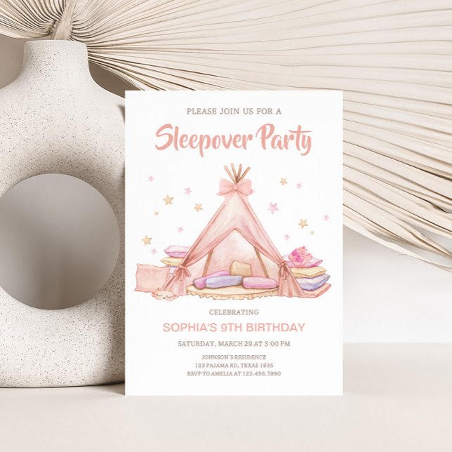 Invitación Chicas Sleepover Fiesta Fiesta de Cumpleaños (Girls Sleepover Birthday Party Invitation)