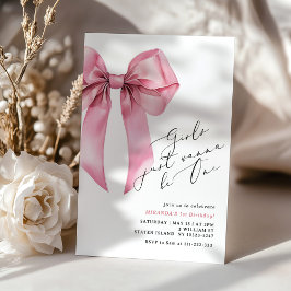 Invitación Chicas sólo quieren ser un Bow Rosado 1er cumpleañ