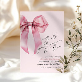 Invitación Chicas sólo quieren ser un Bow Rosado 1er cumpleañ