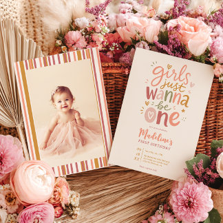 Invitación Chicas Solo Quieren Ser Uno Cumpleaños 1 Foto Retr