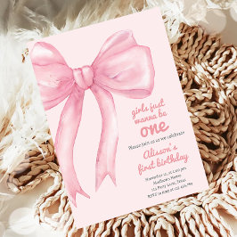 Invitación Chicas Sólo Wanne Be One Pink Bow Coquette Cumplea