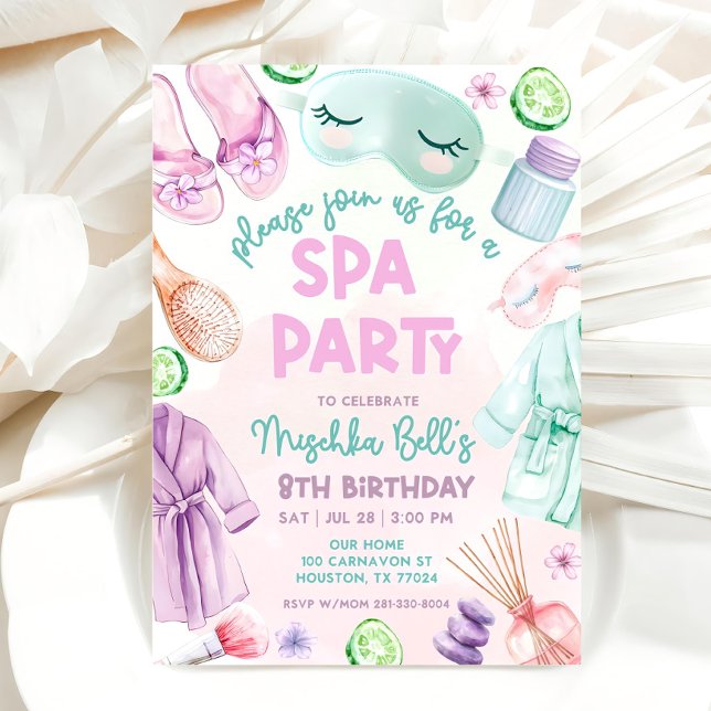 Invitación Chicas Spa Cumpleaños, Fiesta Spa Cumpleaños Glam  (Subido por el creador)