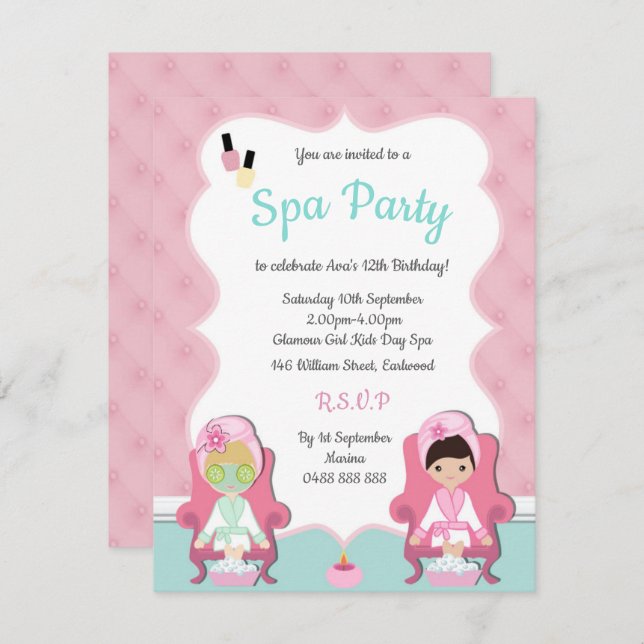 Invitación Chicas Spa Invitar a fiesta Pamper Invitar a parti (Anverso / Reverso)
