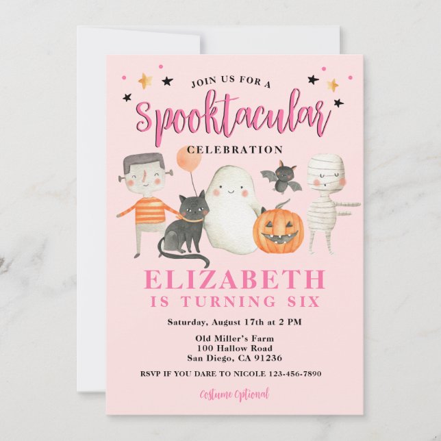 Invitación Chicas Spooktacular Halloween Fiesta de cumpleaños (Anverso)