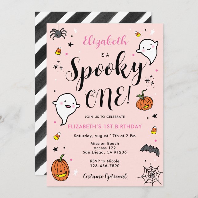 Invitación Chicas Spooky One Halloween 1er cumpleaños (Anverso / Reverso)