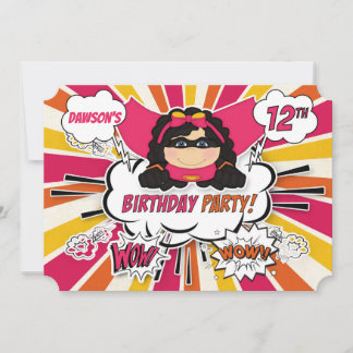 Invitación Chicas Superheroína Cómic Rosa 12º Partido de Cump