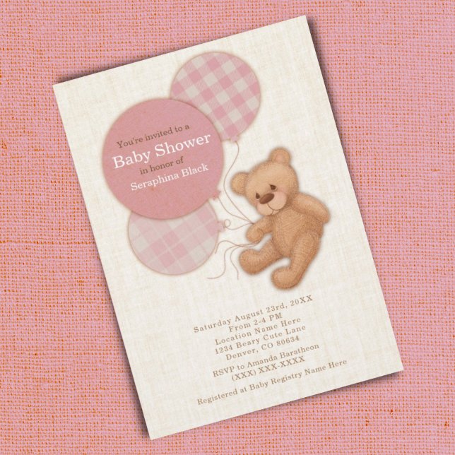 Invitación Chicas Teddy Bear Baby Shower rosado (Subido por el creador)