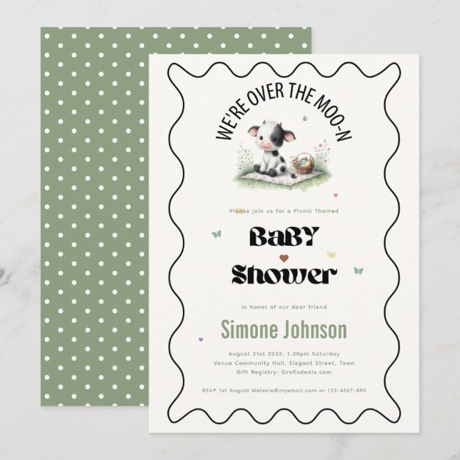 Invitación Chicas temáticos de Moo Cow Picnic Baby Shower (Anverso / Reverso)