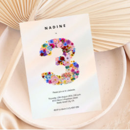 Invitación Chicas Tercer Cumpleaños Fiesta Floral