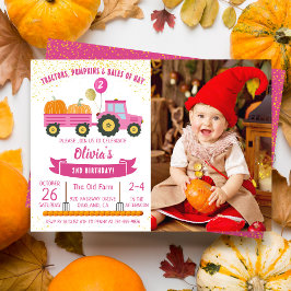 Invitación Chicas Tractor Rosa, Calabaza de la Caída. Foto de
