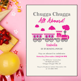 Invitación Chicas Tren Rosa Cualquier Fiesta de Cumpleaños de