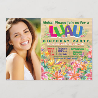 Invitación Chicas Tropical Luau Photo Birthday Party