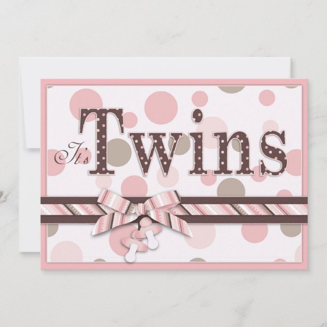 Invitación CHICAS TWIN puntos rosados Baby Shower (Anverso)
