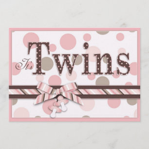 Invitación CHICAS TWIN puntos rosados Baby Shower